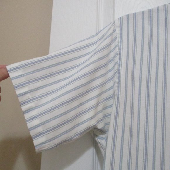 Short Sleeve Button Down Oxford Shirt sz M White Blue Green Stripe - Picture 6 of 11